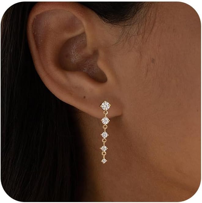 SELFROSE Store Gold Dangle Earrings for Women,Prom Jewelry Dainty Earring 14K Gold Plated Drop Earrings for Women Trendy Hypoallergenic CZ Dangling Earring - Image 1